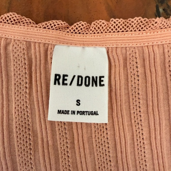 Re/Done Women's Pointelle 100% Cotton Top Pink Size Small - Picture 6 of 7